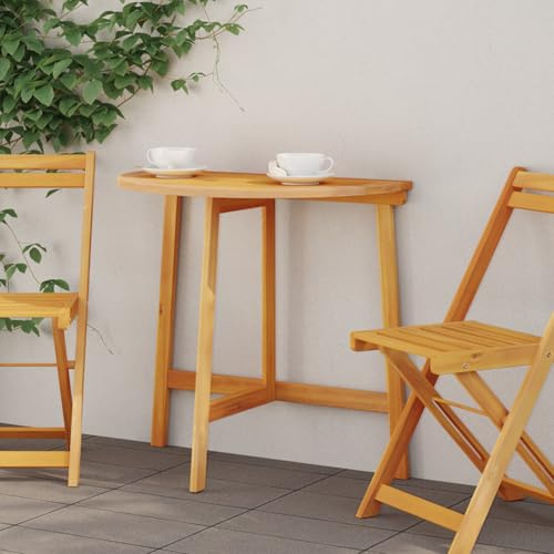 EDNRSOG Table de jardin pliable semi-circulaire 78 x 46 x 75 cm en bois massif d'acacia pour 4 personnes, table d'extérieur résistante aux intempéries avec design pliable pour terrasse, balcon, jardin