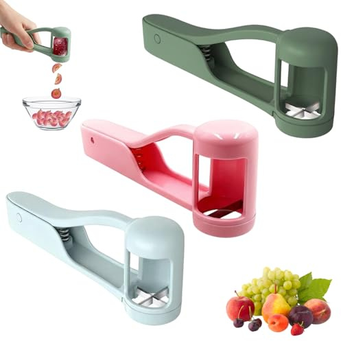 3-Piece Grape Cutter, Multi Fruit Slicers, Stainless Steel, Quarter & One-Half Strawberry Cutter for Quick Meal Prep and Outdoor Picnics Cherry Strawberry Tomato Olive