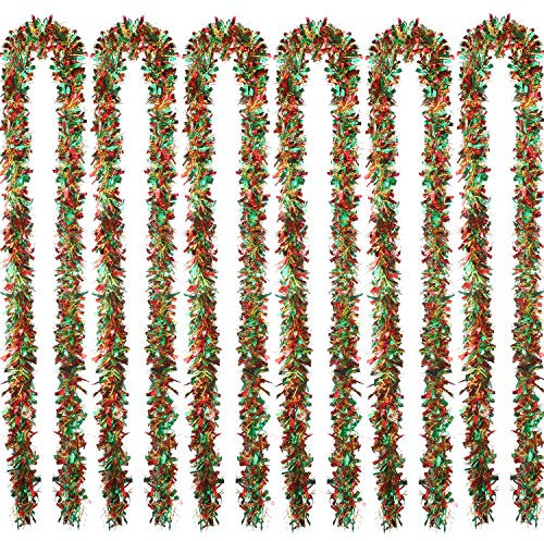 Sumind 6 Pieces Christmas Tinsel 39.4 Feet Metallic Garland Glittering Hanging Decoration for Christmas Tree Wreath Wedding Party Supplies (Red Green Gold)
