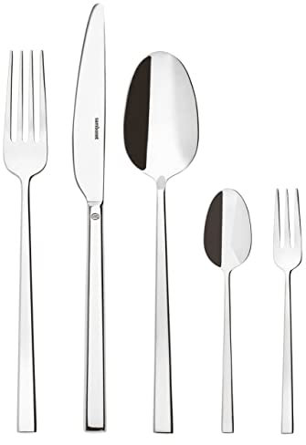 Sambonet 52562-N2 Rock Inox - Set di Posate da Tavola monoblocco in Acciaio Inox 18/10, per 12 persone, 60 pezzi: 12 forchette, 12 cucchiai, 12 coltelli, 12 cucchiaini da tè, 12 forchette dolce