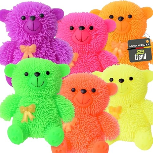 TE-Trend 6-pack flerfärgade LED djur stressbollar, 9 cm, lurviga för halkfritt grepp, unisex