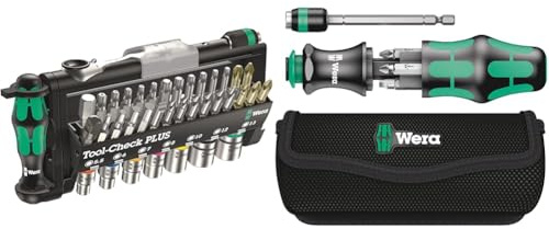Wera Tool-Check Plus Mini Bit Ratchet, Socket, Screwdriver & Bit Set, 39pc, 05056490001 & Compact Tool Set Kraftform 20 with Pouch, SL/PH/PZ, 7 Pieces