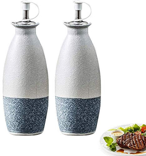 AILZNN Huile Et Vinaigre Bouteille Distributeur Set, CéRamique Bouteille D'Huile d'olive Bouteille D'Huile éTanche, Traditionnelle Porcelaine Le Vinaigre Sauce Verseur Ensemble