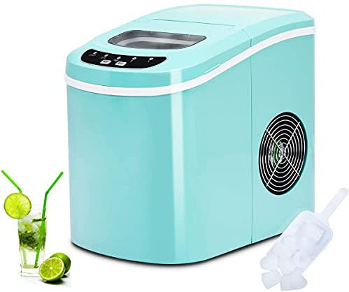RELAX4LIFE Máquina de Hielo para Casa con Pala y Cesta de Hielo, Máquina de Hielo con 2 Tamaños de Cubitos de Hielo para Hogar y Oficina, 12kg/24h, 9 Cubitos en 6-13min, Depósito 2,2L (Verde)