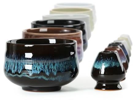 Japanische Matcha-Schale aus Keramik mit Schneebesenhalter, 510 ml. TEANAGOO K14, Blau, Chawan Matcha-Teeschale, Matcha-Keramikschale, Teeschalen für