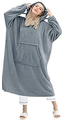 Plüsch Pullover Decke Übergroße Sherpa Hoodie Sweatshirt Decke,Blanket Hoodie Sweatshirt Decke Sweatshirt Flanell Hoodies Women Herren Bademantel mit Kapuze übergroße Mikrofaser Sherpa (grau)