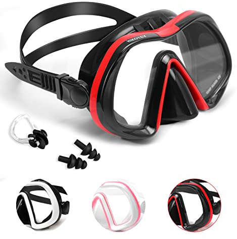 HIKOTEY Unisex dykglasögon vuxna, dykmask vuxna anti-dimma, läckagesäkra och UV-skydd, stort synfält simglasögon med näsklämmor och öronproppar för vuxna och ungdomar
