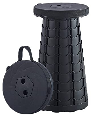 Ailovone Tragbarer Klapphocker Faltbar Campinghocker Teleskophocker leicht und dennoch stabil höhenverstellbarer Zusammenklappbarer Hocker für Camping Wandern Angeln BBQ und Drinnen (Schwarz)
