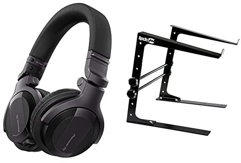 Pioneer DJ HDJ-CUE1, DJ Headphones & RockJam RJLP1 Adjustable Desk Mounted Desktop Laptop Stand Laptop Riser and DJ Controller Stand
