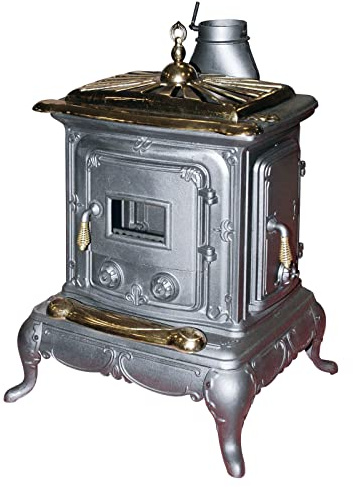 Decorspace - Estufa de leña Parlor 6 kW de hierro fundido con inserciones de latón chimenea vintage (Small)