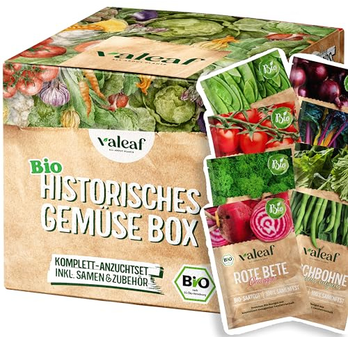 valeaf BIO Historisches Gemüse Starter Kit I Seltene Gemüsesorten Samen im Gemüsesamen Set I Gemüse Anzuchtset I samenfestes Saatgut I Samen Gemüse als Saat Geschenk Set I tolles Garten Geschenk