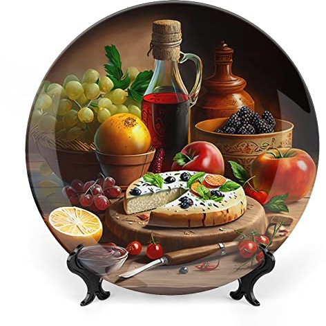 Gokays Piatti decorativi da appendere alla parete, per pittura di vino, frutta e pizza, piatto in ceramica, piatto oscillante con espositore, decorazione per la casa per mobili da cucina, vassoio