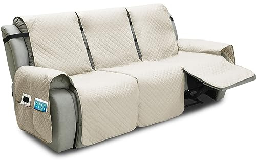 Fansu Funda de Sillón Relax 3 Plaza, Diamante Impermeable Sillón Relax Funda Reclinable, Cubre sofá, Extraíbles y Lavables Protector sofá Acolchado (Beige,3 Plaza)