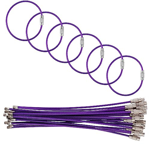 luvtree 5.9in/15cm Stainless Steel Keychain Cable,Wire Diameter 2mm Metal Key Ring Loop Suitable for Sports/Travel/Luggage Tag Holder/ID Tags,20 Pieces,Purple