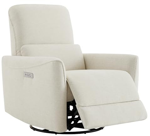CHITA Power Recliner Chair Swivel Glider, FSC Certified Upholstered Living Room Nursery Reclining Sofa Chair with Lumbar Support, Linen