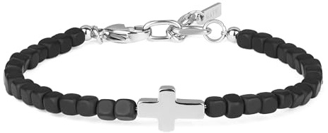GAVU Bracelet Croix Homme, Bracelet Onyx Noir Homme, Chaîne Acier Inoxydable