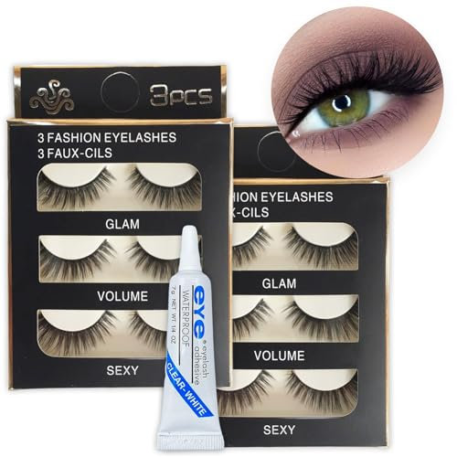 Lashes False Eyelashes, Fluffy Eyelash Strip Lash Wispy Volume Handmade Lashes, 6 Pairs 3D Thick Long Fake Lashes, Natural Cross Fake Eye lashes for Daily and Party