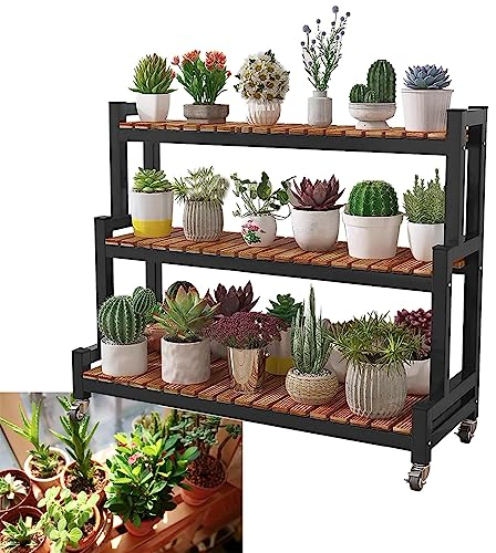 Blumenregal Pflanzenregal Blumen- und Pflanzenständer, Präsentationsregal, 2 Etagen, 3 Etagen, Pflanzenregal für den Innenbereich, Leiter, Blumentopfhalter, Gartenregal mit Rollen, platzsparendes Auf