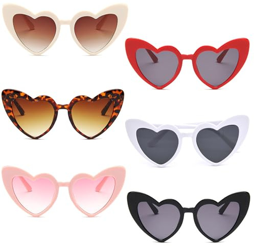 Tuofang 6 Stück Herz Sonnenbrille, Damen Herzbrille, Herzen Sonnenbrillen Set Vintage Herzform Party Brille, Lustige Sonnenbrille für Damen Frauen