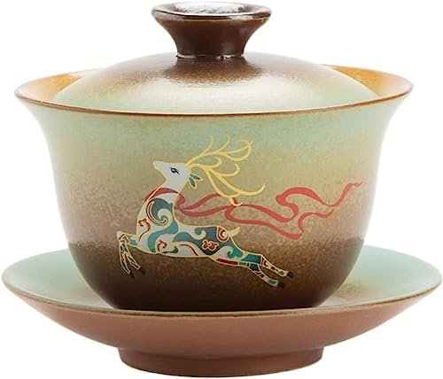 Las copas de té, Taza de té retro con tazón de sopera, juego de té de Kung Fu, tazón cubierto, taza de té, cambio de horno antiguo, tazón de sopera de té de cerámica, taza de té hecha a mano, juego de