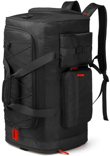 Lyweem Stor duffelväska ryggsäck för resor, 70 L slitstark gym duffelväska med skofack för män och kvinnor, weekender övernattning sport ryggsäck för resor, Svart, 24 Inch, Reseduffel, gym