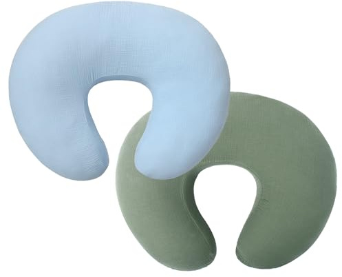 Owlowla Set di 2 federe per cuscino per allattamento in mussola, in morbido cotone, adatte per cuscino per allattamento al seno, per neonati e bambine (blu e oliva)