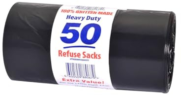 80L 50 Bin Bags Heavy Duty Refuse Sacks Extra Strong Bin Liners 100% Recycled Material Disposal Bags for Kitchen Home Office Hospitals Hotels Gardens