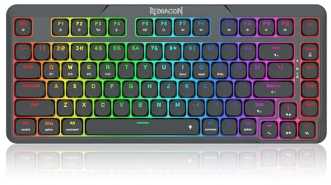 Redragon K706 PRO 75% kabellose Gasket RGB-Gaming-Tastatur, 3-Modi, 82 Tasten, kompakte mechanische Tastatur mit ultraflacher Platine, flachem linearen roten Schalter und Dual-Win/MAC-System