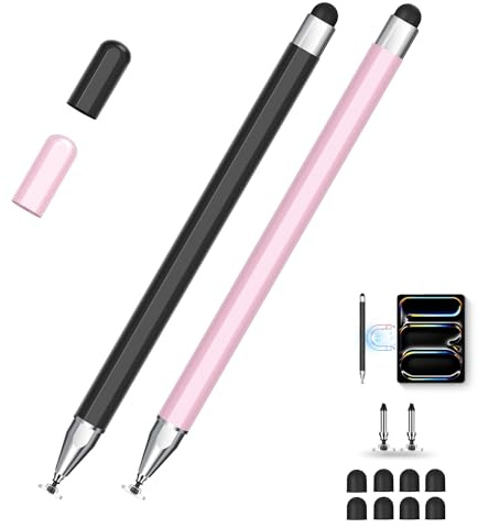 Zcitek 2er-Pack Universal Tablet Stift 2-in-1 mit Dual-Spitze | Kein Aufladen erforderlich, magnetischer Stylus für iPad, Android, Smartphone, Tablet und Nintendo Switch, Schwarz/Roségold