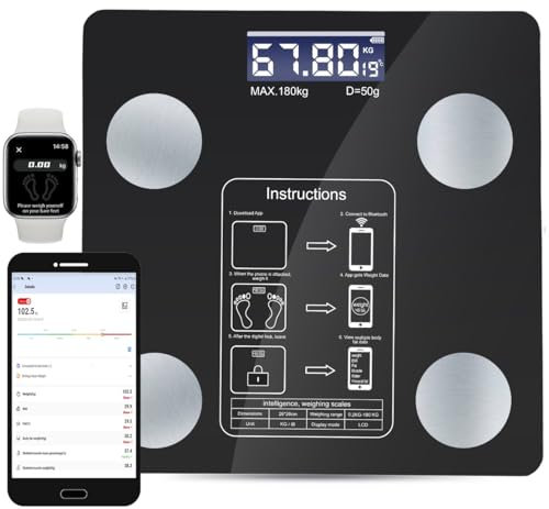 Smart Digital Bathroom Scales with Bluetooth Fitbit Mobile App, Weighing Scales for body Fat Composition Analyzer for Bathroom Weight Scale Digital Smart with Digital Display Fitness