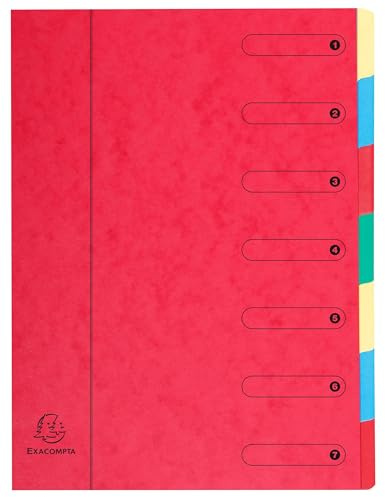 Exacompta - Ref. 5107E – Karton mit 8 Ordnern Harmonika – ohne Gummibänder und bedruckte Fenster – Deckel aus glänzendem Karton – erweiterbare Rückseite – 7 Fächer – für A4 – Maße: 24,5 x 32 cm – Rot