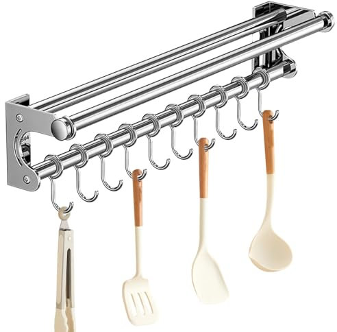 Utensilienregal - Küchenutensilienregal | Küchenleiste mit Haken | Edelstahl Schneidehalter mit Haken | Ohne Bohren Küchenleiste für Schneider, Topfdeckel und Schneidebrett, Utensilienhaken,