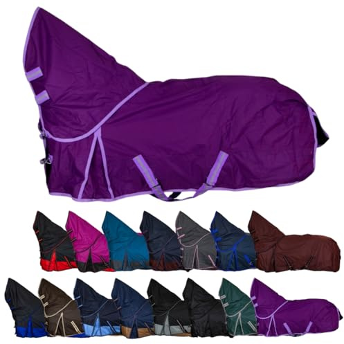 RL24 - Weidedecke Full Neck Basicline 600D Lila 145 cm | Polarfleecefutter – als Regendecke & Übergangsdecke – wasserdichte Outdoordecke mit Kreuzbegurtung – Pferdedecke