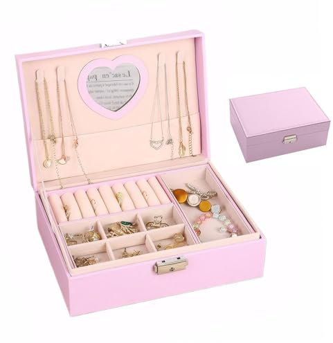 Accmuzzy Schmuckkästchen Mädchen,Schmuckkästchen mit Spiege für Damen Mädchen,2 Etagen Samt Schmuckschatulle Groß für Kinder,Schmuck Organizer für Ringe Ohrringe Ketten