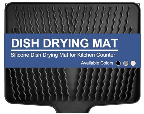 KitchenRaku Tappetino scolapiatti 40 x 33 cm, per stoviglie con superficie inclinata e scarico per un drenaggio ottimale dell'acqua (Nero)