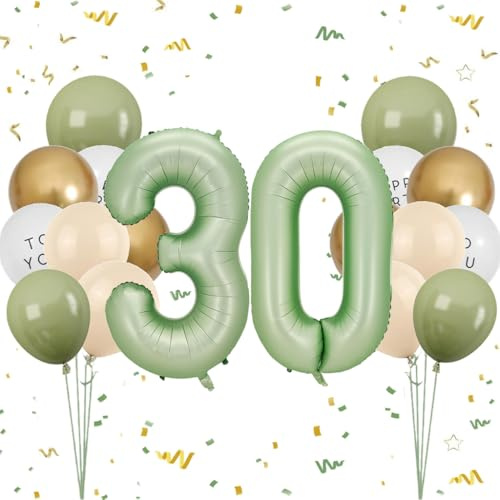Luftballon 30. Geburtstag Frauen, Salbeigrün Zahl 30 Luftballon Happy Birthday Deko 30 Jahre Party Deko, Latexballons Olive Grün Gold Ballons 30 Grün, Olivgrün Geburtstagsdeko 30 Jahre Mann Frau
