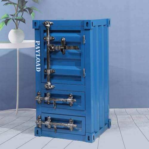 MGHRUE Metallspindschrank Industrieller Metall-Aufbewahrungsschrank Mit Schublade, Kreativer Container-Nachttisch, Aufbewahrungsschränke, Für Zuhause, Restaurant, Bar, Fitnessstudio,Blau