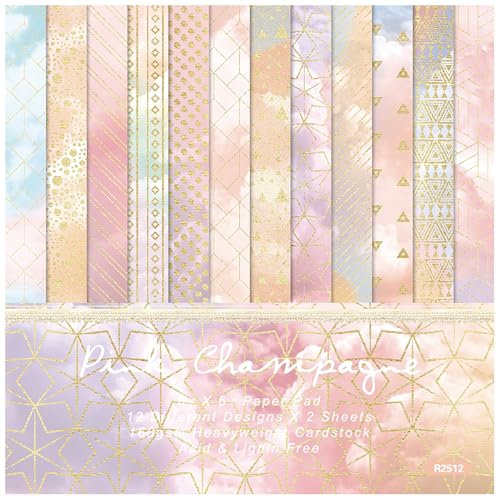 ZAKHSE Bastelpapier Muster, 48 Blatt Wellenlinien Punkte Geometrische Linien Motivpapier, 15,2x15,2cm Einseitig Bedruckt Designpapier Säurefrei Scrapbook Papier für DIY Kartengestaltung-Rosa