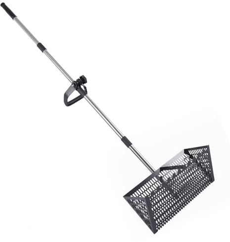 Milageto Râteau à Sable Multifonctionnel, Tamis à Sable en Acier au Carbone avec Poignée Ergonomique, Sable de Râteau avec Fonction Sifting, Outil Léger pour Plage, Famille et Animaux, Noir