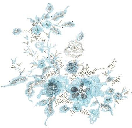 Letsinstyle Perlen Pailletten Blume Bestickt Applikation 3D Flicken Mit Floraler Stickerei Aus Spitze Zum Aufnähen Blaues Nähzubehör Für Kleidung Hochzeitskleid Spitzenstoff DIY Dekoration