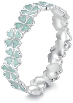 Kerraom Bague Femme en Argent 925 Sterling - Trèfle Porte-Bonheur Émaillé Vert Bague- Anneau Superposable Hypoallergénique - Cadeau pour Fille, Petite-Fille ou Épouse
