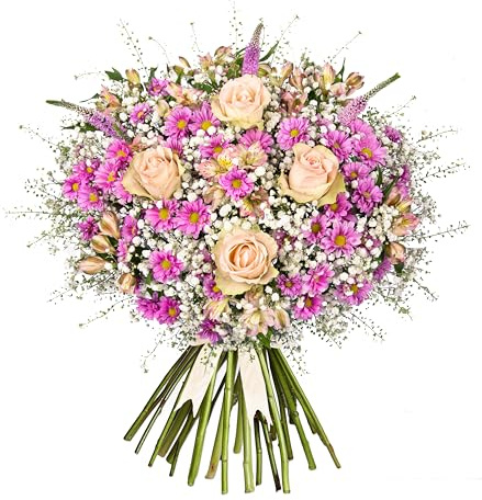 Soleil Rose – Arrangement de fleurs fraîches livré en main – Cadeau élégant avec livraison le lendemain – Idéal pour anniversaire, condoléances, célébrations (taille M)