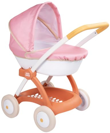 SMOBY Pop Pram barnvagn för dockor upp till 42 cm, med hopfällbar huva, bottenkorg och metallram, styre 58 cm höjd, lämplig från 18 månader (7600254124