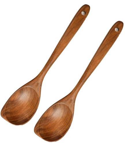 2Pcs Wooden Spoon for Cooking,Ayiaren, Heat Resistant Wooden Spoons Cooking Utensils, Natural Premium Teak Wooden Spoon Set, Good Grip Wooden Spatula, Non Stick Kitchen Utensil