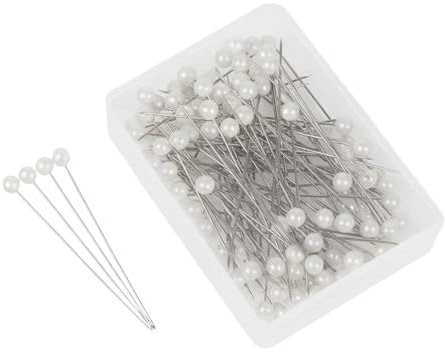 100PCS Stecknadeln mit Runde Faux Perle Kopf, 65mm Lange Weiße Gerade Kopf Nadeln für Nähen, Handwerk und Hochzeit Dekorationen, inklusive Aufbewahrungsbox