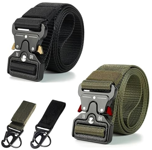 ZHITENG 2 Pezzi Cintura Tattica Uomo, Cintura da Lavoro Militare 3,8 CM Nylon, Cinturone Tattico Militare con Fibbia in a Sgancio Rapido, per Attività All'aperto (Verde Militare, Nero)