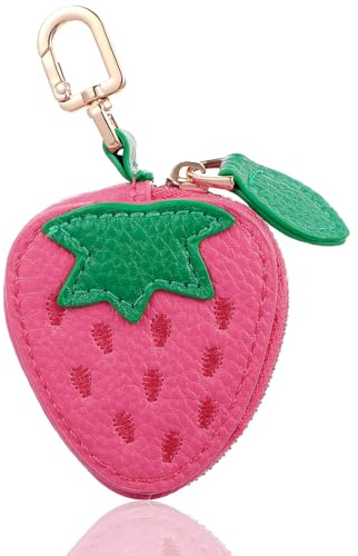 WJIAAA Strawberry Coin Purse Charm,Strawberry Fruit Bag Charm Cute Keychain Mini Pouch Mini Leather Coin Pouch Cute Fruit Bag Ornament for Women