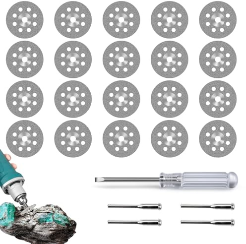 545 Diamond Cutting Discs for Dremel Rotary Tools, OIHCAZ 25pcs Cutting Wheels Accessories Set with Screwdriver and 4 Mandrel for Stone Glass Jade Ceramic Tile Marble