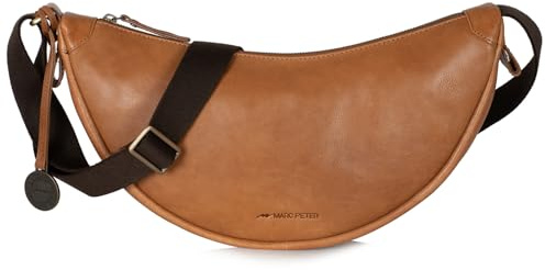 Marc Peter® Crossbody Moon Bag | Halbmond Handtasche aus Leder | Stylische Umhängetasche mit verstellbarem Gurt | Schultertaschen für Damen Braun Nappa