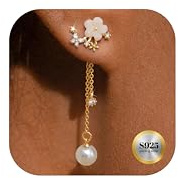 Dochais Blumen Ohrringe Gold Silber 925 Hängend Damen Perlen Hängend | Hypoallergene 14K Vergoldet Lange Ohrringe Stecker Schmuck Geschenke für Frauen Verlobung Hochzeit